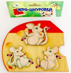 Шнуровка деревянная "Мышки" (7795)