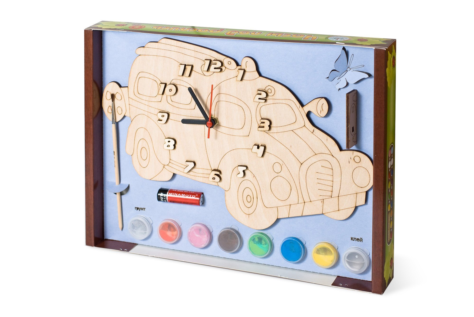 Часы с циферблатом под роспись Машинка с красками ДНИ119 Бэмби