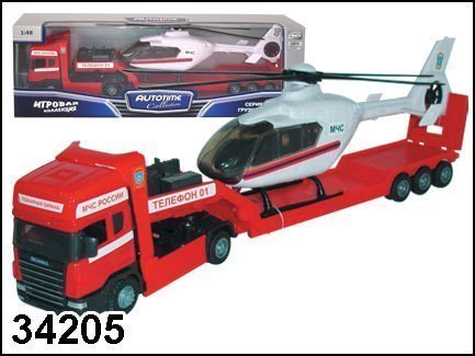 Масштабная модель Грузовик Скания Пожарная с вертолетом 1:48 34205/10872-05 Autotime