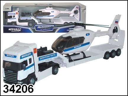 Масштабная модель Грузовик Скания Полиция с вертолетом 1:48 34206/10872-06 Autotime