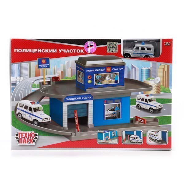 Масштабная модель Гараж-паркинг Полицейский участок с машинкой 7,5 см 2201A-R Технопарк
