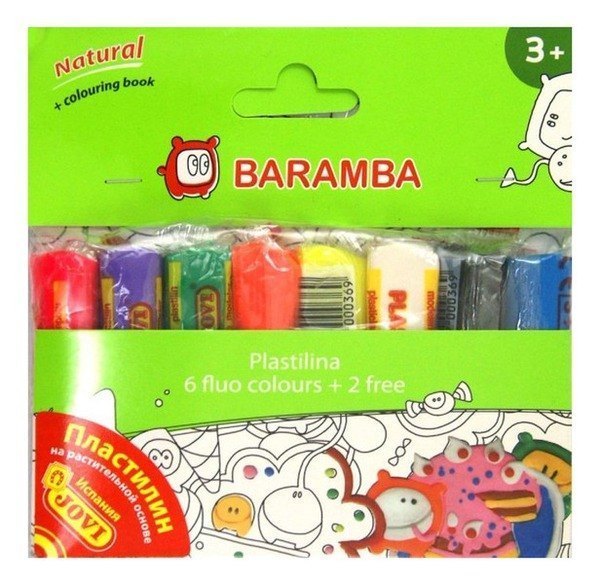 Пластилин 8 цветов флуоресцентный + раскраска в блистере В26008 Baramba