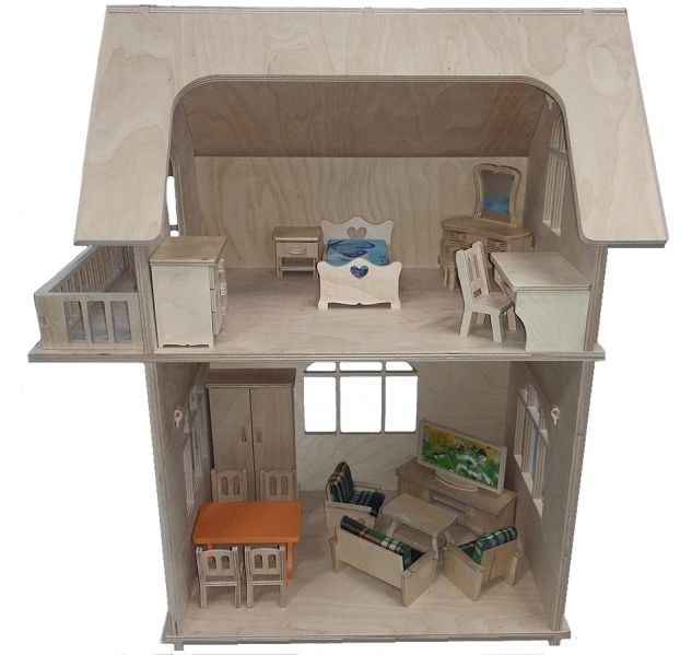 Деревянный кукольный домик двухэтажный без мебели СДМ-23  Альтаир