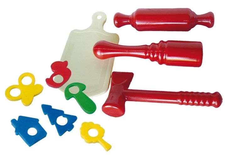 Детский набор кухонных инструментов толкушка, скалка, молоток, доска, формочки Совтехстром