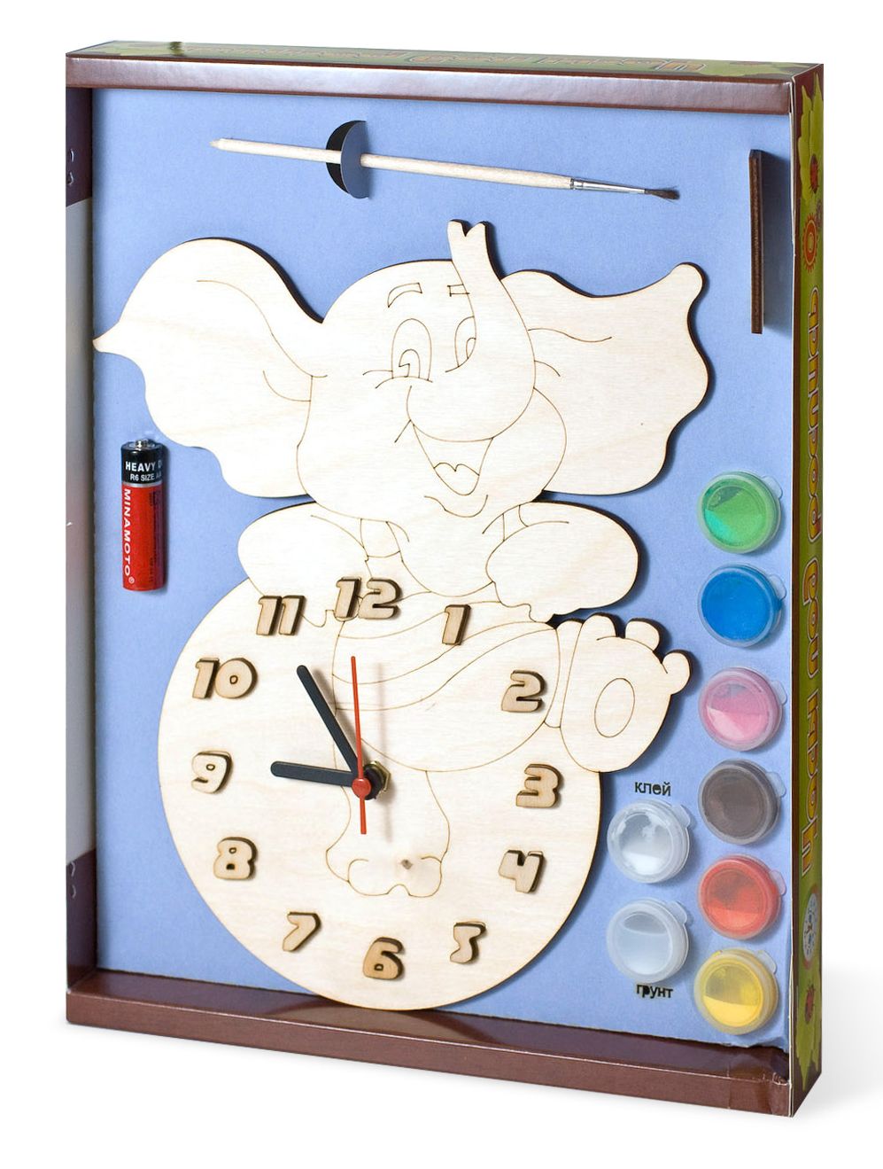 Часы с циферблатом под роспись Слоник с красками Бэмби