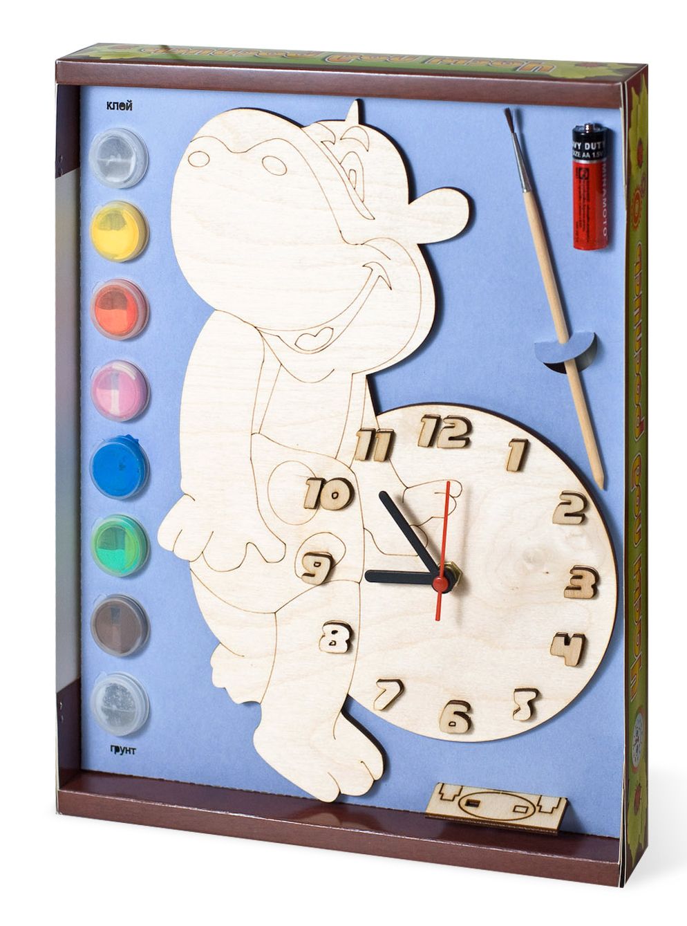 Часы с циферблатом под роспись Бегемот с красками ДНИ 115 Бэмби