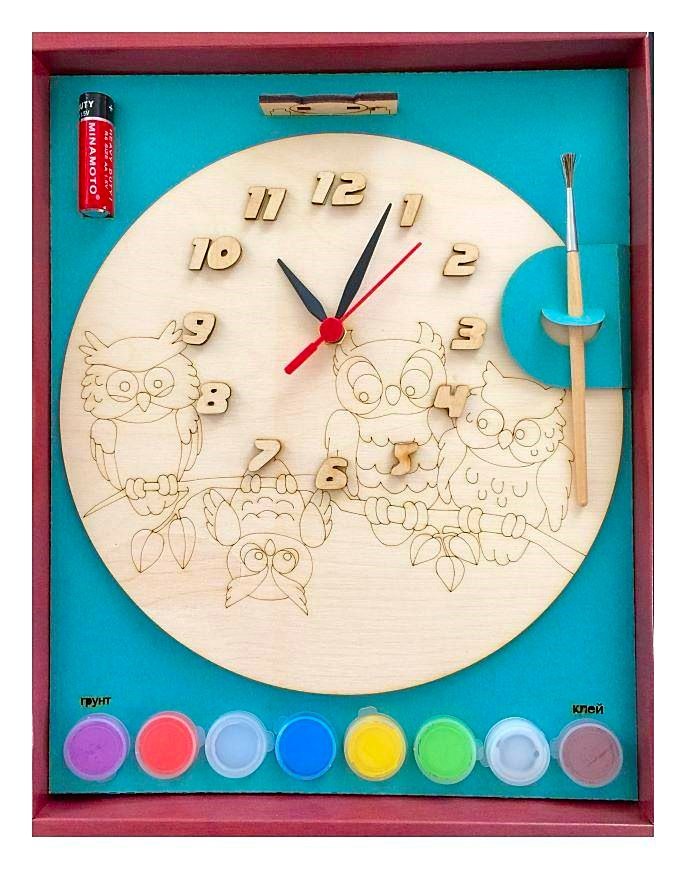 Часы с циферблатом под роспись Совы с красками ДНИ 7816 Бэмби