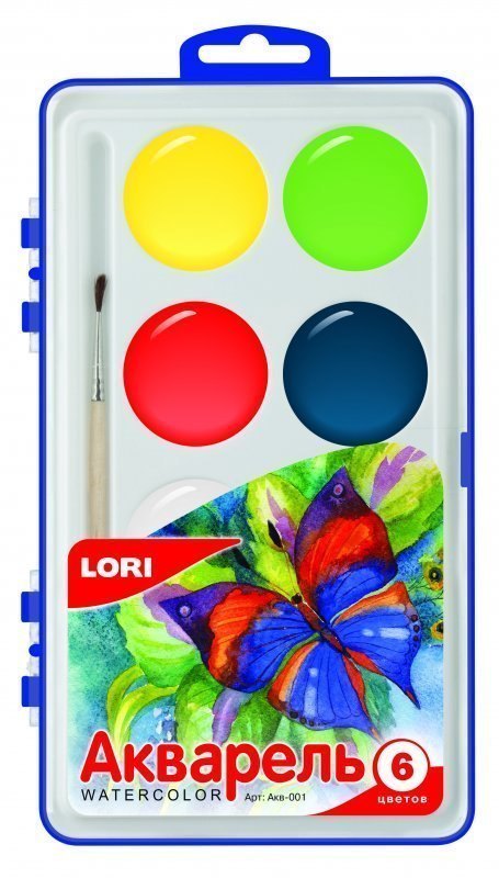 Акварельная краска 6 цветов в пластмассовой упаковке Акв-001 Lori Лори