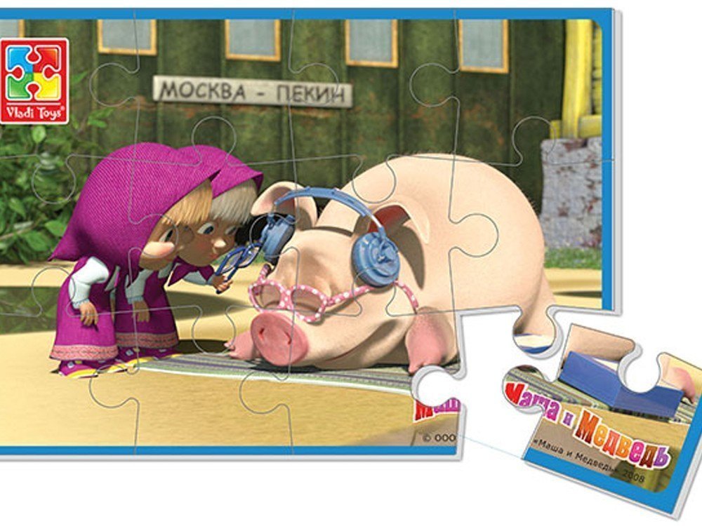 Мягкий пазл Маша и Медведь Маша и поросенок А5 12 эл 1103-33 Vladi Toys Влади Тойс